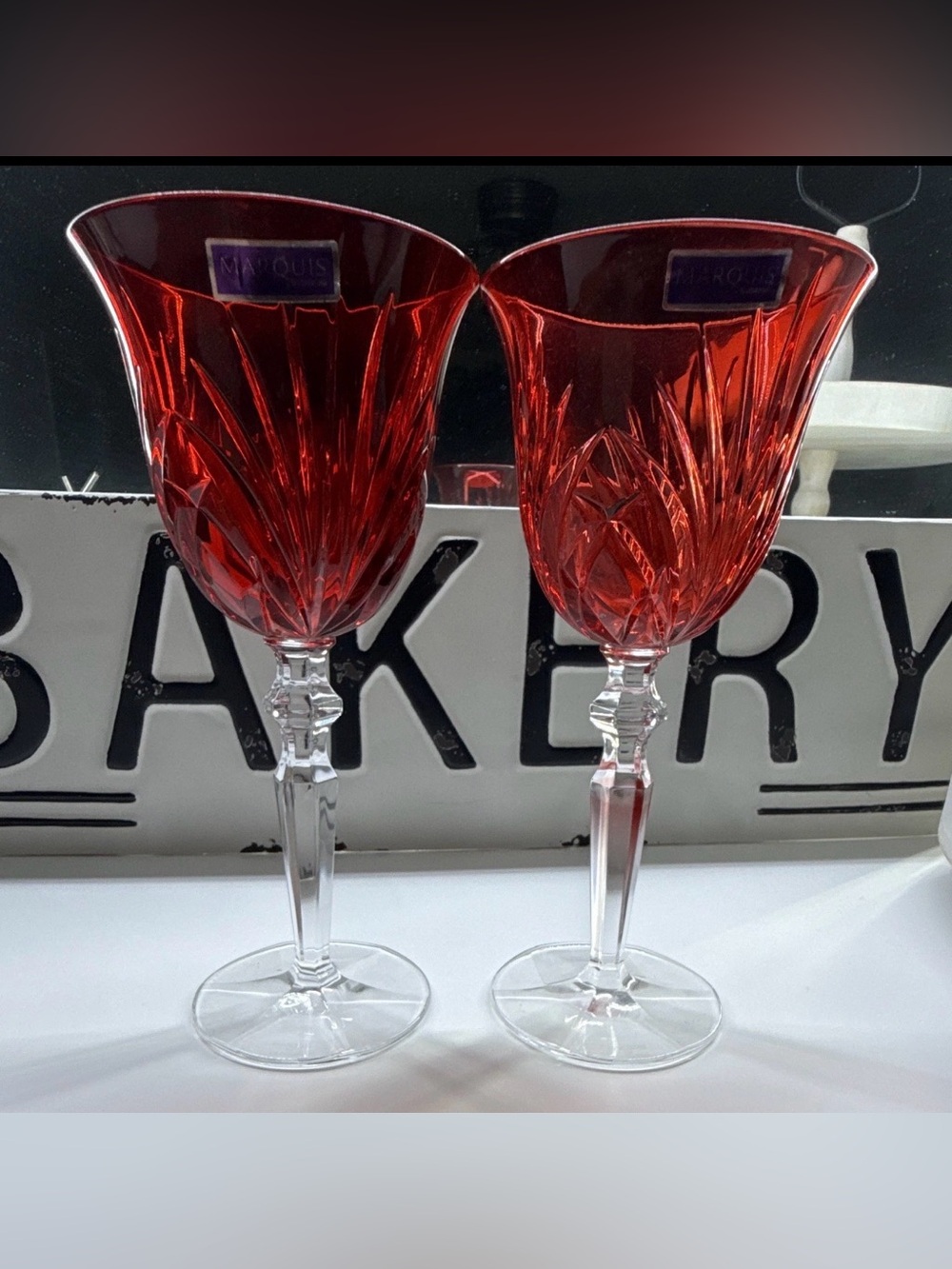 Waterford Crystal  Newberry Red Top Goblet SET/2 All Purpose 7.5”H 8-oz New